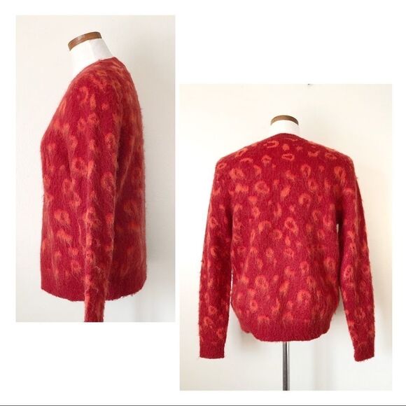 Paris Atelier & Other Stories Red Orange Fuzzy Crewneck sweater Small preowned - Picture 4 of 5